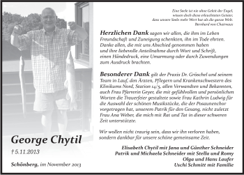 Traueranzeige von George Chytil von Pegnitz-Zeitung